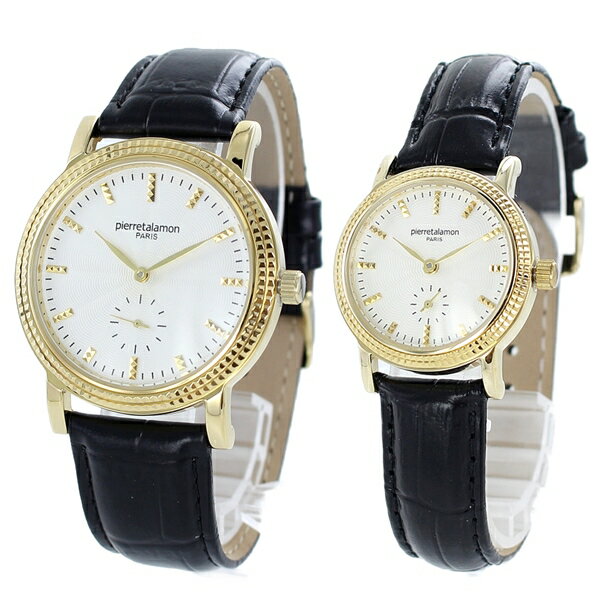 ピエールタラモン 時計 メンズ レディース ペアウォッチ 38mm 28mm ブラック クロコ レザー ゴールド PT-5100H-4PT-5100L-4 カッ...