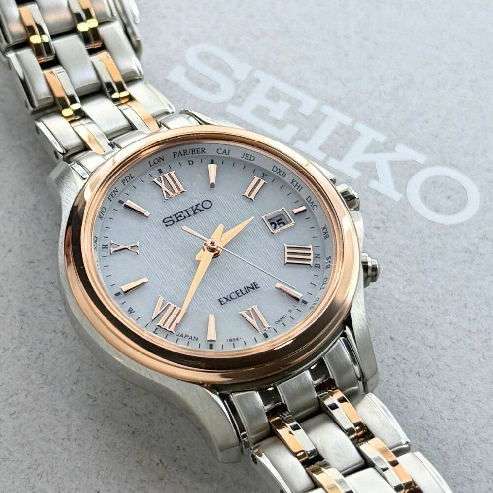 Y - 正規品 SEIKO セイコー エクセリーヌ レディース 電波ソーラー 腕時計 電波時計 チタン 日本製 防水 高級 フォーマル ビジネス ドレスウォッチ 記念日 プレゼント ギフト 母親 女性 彼女 成人 卒業 入学