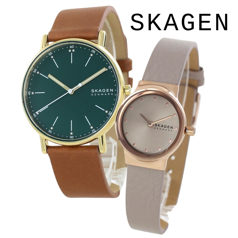 スカーゲン ペアウォッチ SKAGEN 腕時計 シンプル 北欧デザイン メンズ レディース ペアセット レザーベルト 革 時計 グリーン ブラウン グレー 夫婦 カップル 誕生日 記念日 ギフト クリスマスプレゼント ランキング お祝い