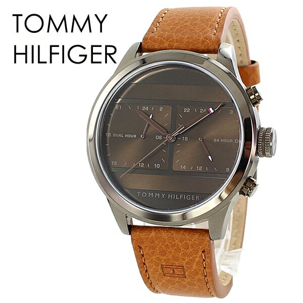 トミーヒルフィガー プレゼント 男性 トミーヒルフィガー レザーベルト メンズ 腕時計 おしゃれ 2つの時刻表示 海外旅行 通勤 通学 仕事 ビジネス 時計 ブラウン 内祝い 母の日 お祝い