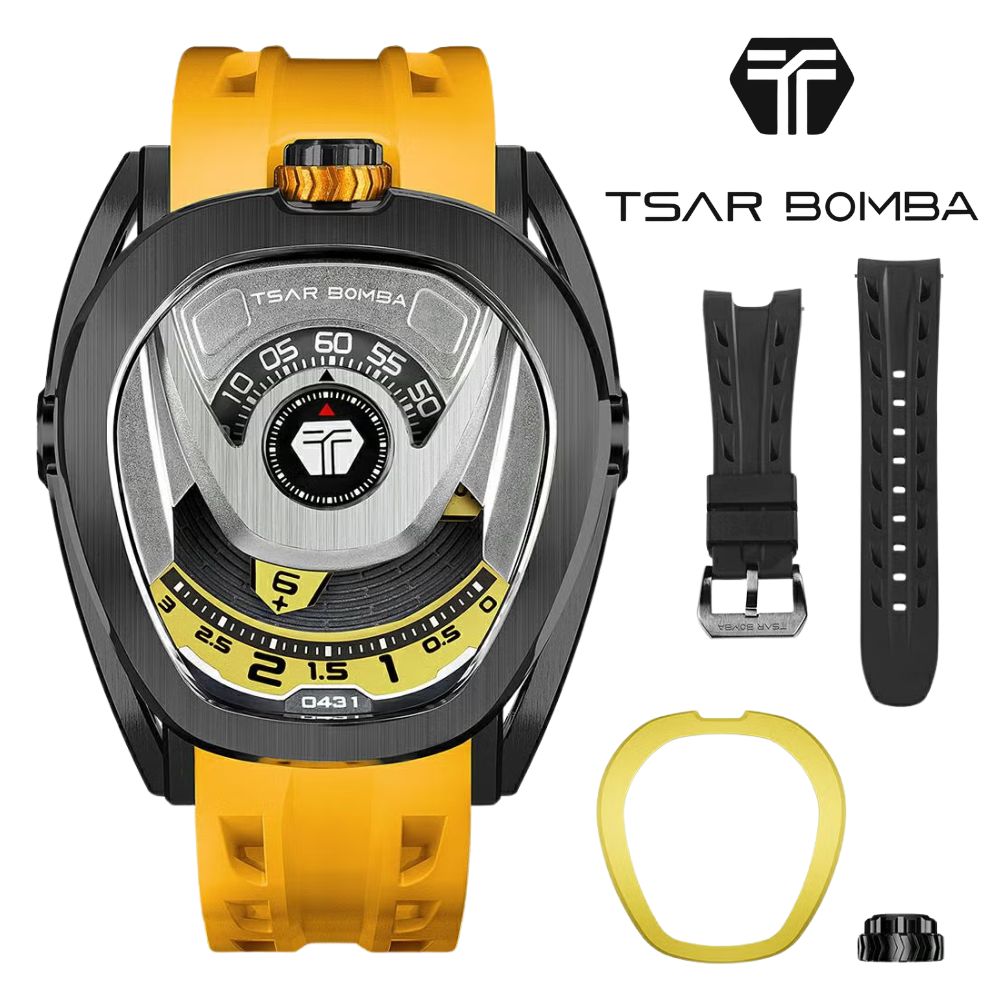 サーボンバ 腕時計 メンズ 自動巻き 機械式 イエロー ブラック 高級 ラバーベルト ベゼル交換 TSAR BOMBA 正規品 プレゼント ギフト 成人 卒業 入学