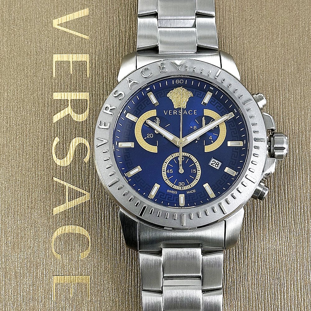 ヴェルサーチ 腕時計（メンズ） ヴェルサーチェ 腕時計 メンズ ヴェルサーチ 男性 プレゼント 時計 青文字盤 シルバー ステンレスベルト 実用的 ギフト ハイブランド 30代 40代 50代 記念日 誕生日 おしゃれ シンプル 内祝い 母の日 お祝い
