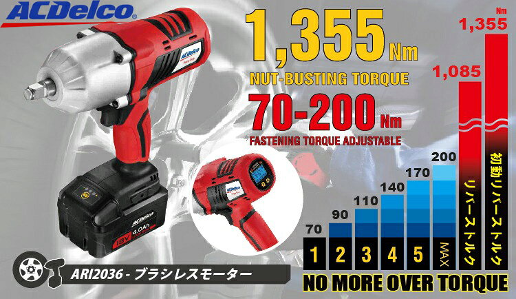 ARI2036A1 ACDelco インパクトレンチ ブラシレス（P20 Series 20V Li-ion BRUSHLESS 1/2