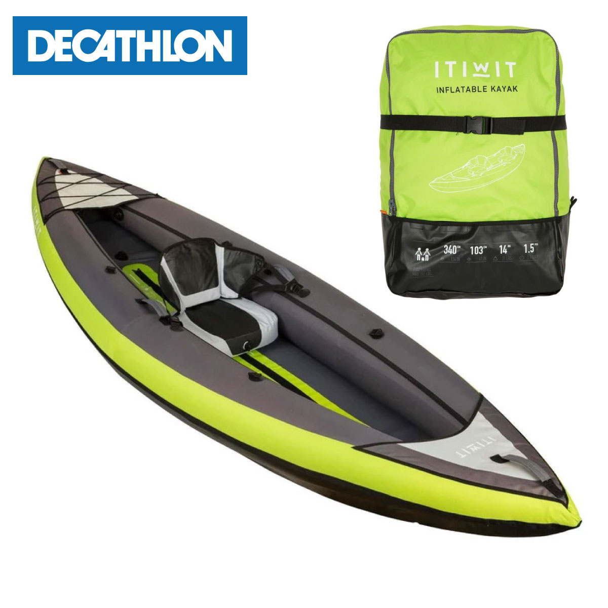 ITIWIT 空気式クルージングカヤック 1-2人用 8387561 2225319 デカトロン DECATHLON アウトドア エアーカヤック マリンスポーツ 海 簡単設営 二人乗り トレーニング フィッシング