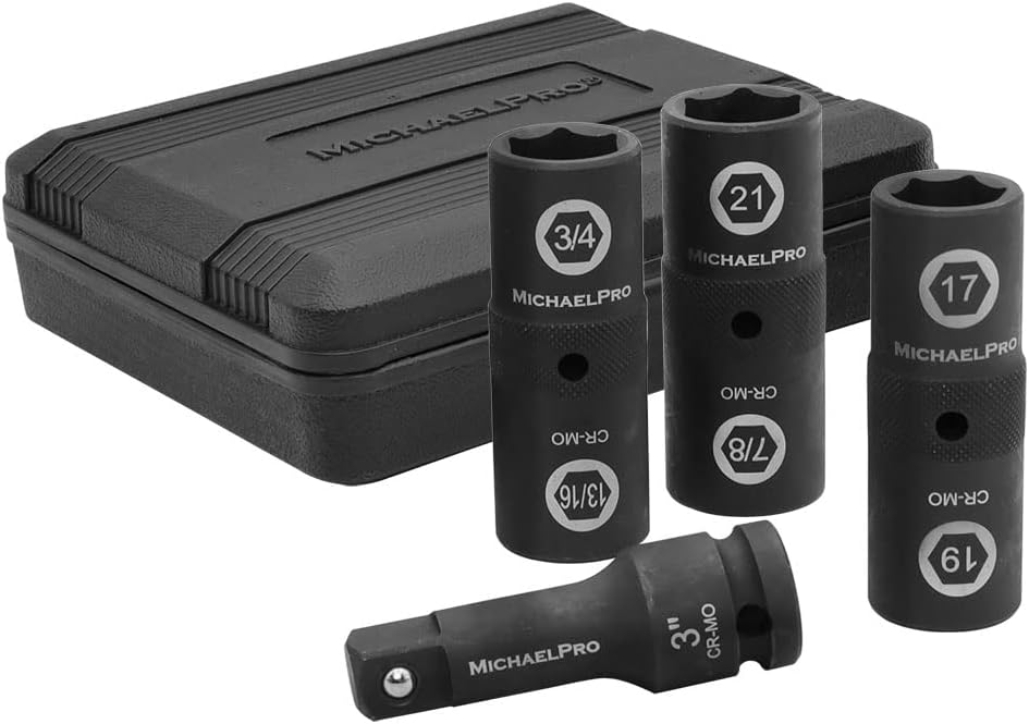 Rakuten - 1/2インチ ドライブ インパクトラグナットソケットセット 17mm,19mm,21mm,3/4インチ,13/16インチ,7/8インチ SAEサイズ クロムモリブデン鋼 マイケルプロ MP005022 工具 整備用品 メンテナンス 修理 DIY 自動車 軽自動車 大型車 自動車やバイクの整備に MichaelPro