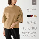 【60%OFF】トップス バルーンスリーブ カットソー ボリュームスリーブ ふんわり袖 美光沢 長袖 綿100% オフィス きれいめ オフィスカジュアル ボリューム袖 ふんわり袖ブラウス オフィスブラウス 長袖カットソー ふんわり袖 接触冷感