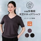 【在庫一掃 クーポン利用で70%オフ！】 多機能 天竺 Tシャツ 半袖 Vネック レディース トップス 無地 レギュラー丈 ストレッチ イージーケア UV対策 UVカット オフィス ビジネスカジュアル インナー きれいめ 通勤 黒 春 S/M/L/LL 2023ss nr006-23lsm