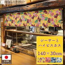 のれん 140cm幅 30cm丈 沖縄 シーサー ハイビスカス カウンター 店舗用 飲食店 シーサーとハイビスカス 赤 青 黄色 アイボリー