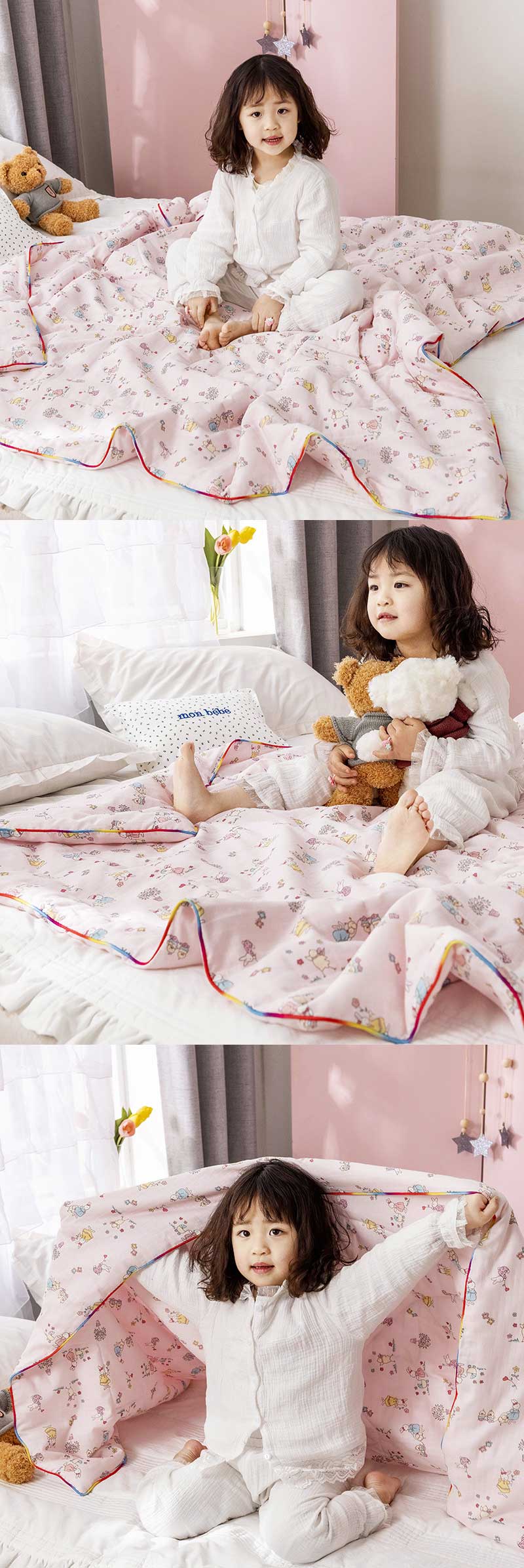 子供布団 夏布団 綿100% 肌掛け布団 夏布団 夏ふとん キッズサイズ シングル コットン ガーゼ 丸洗いOK 敏感肌 通気 吸水 ふんわり 柔らか 出産祝い [2]
