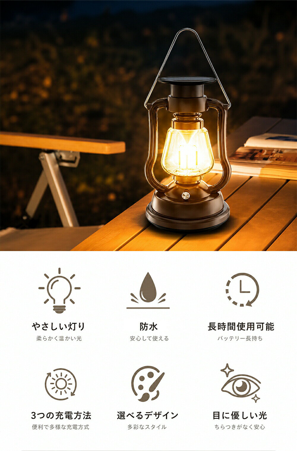 ランタン 充電式 屋外 おしゃれ LEDランタン レトロ USB充電式 ソーラー充電 TYPE-C充電 手回し充電 小型 アウトドア キャンプ用品 夜釣り 応急 防災 停電用 非常用 リチウム電池内蔵 キャンプ用品 雰囲気作りに テント BBQ ピクニック レトロランタン LEDレトロランタン northenfarm01-10038425 Northen Farm サンプル画像3