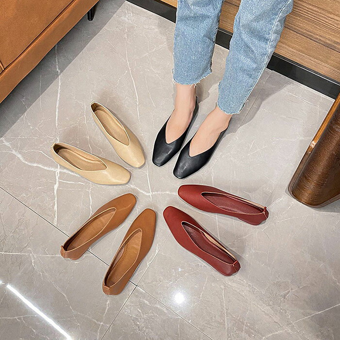 ＼期間限定300OFF／スクエアパンプス ローヒールパンプス Vカット フラットパンプス 痛くない 柔らかい フラットシューズ 黒 歩きやすい パンプス オフィス 通勤 ブラック 幅広 疲れない PU フェイクレザー 合皮 太ヒール ぺたんこ 美脚 仕事用 northenfarm01-10045220 Northen Farm サンプル画像2