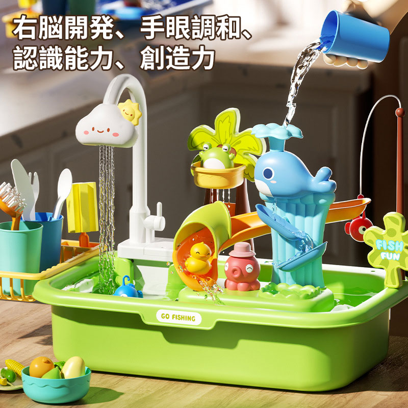 ＼SS最大P5+300OFF／【180日保証付き】おままごと キッチンセット 食器洗い機おもちゃ 水遊び おもちゃ 循環出水 カップ お皿 果物 ごっこ遊び 知育玩具 プレゼント 誕生日 入園祝い ピンク グリーン 入園祝い クリスマス プレゼント 子供