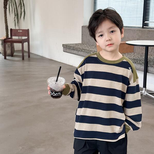 ボーダートップス 子供服 長袖 Tシャツ ボーイズ 女の子 男の子 綿 トップス パーカー トレーナー　ストライプ カッコイイ カジュアル ジュニア お洒落　インナー ベビー 男児