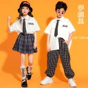 セットアップ キッズ ダンス 学院風 制服 子供服三点セット 女の子 フォーマル スカート パンツ チェック ネクタイ 男の子 ダンス衣装 ヒップホップ 衣装 ストリート系 レッスン ダンスウェア ジャッズ ダンス衣装 110~170cm WUDAO-006