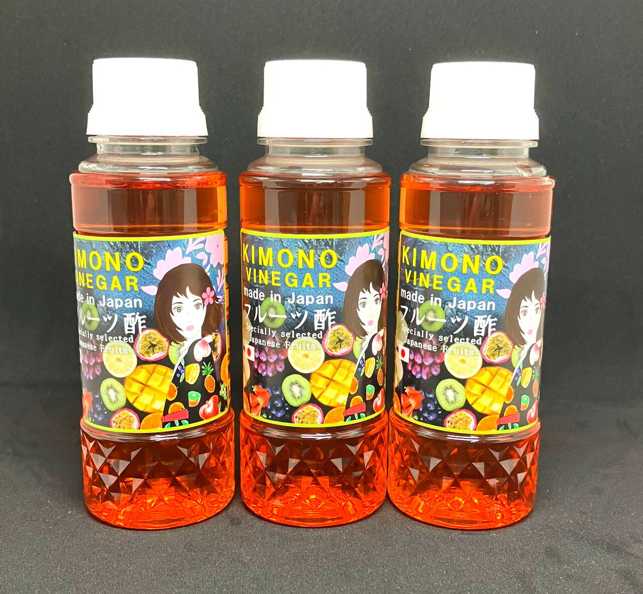 【KIMONO VINEGAR】フルーツ酢ジュース（国産いちご酢）180ml　3本　フルーツ酢　人工着色料、香料、人工エキス、保…