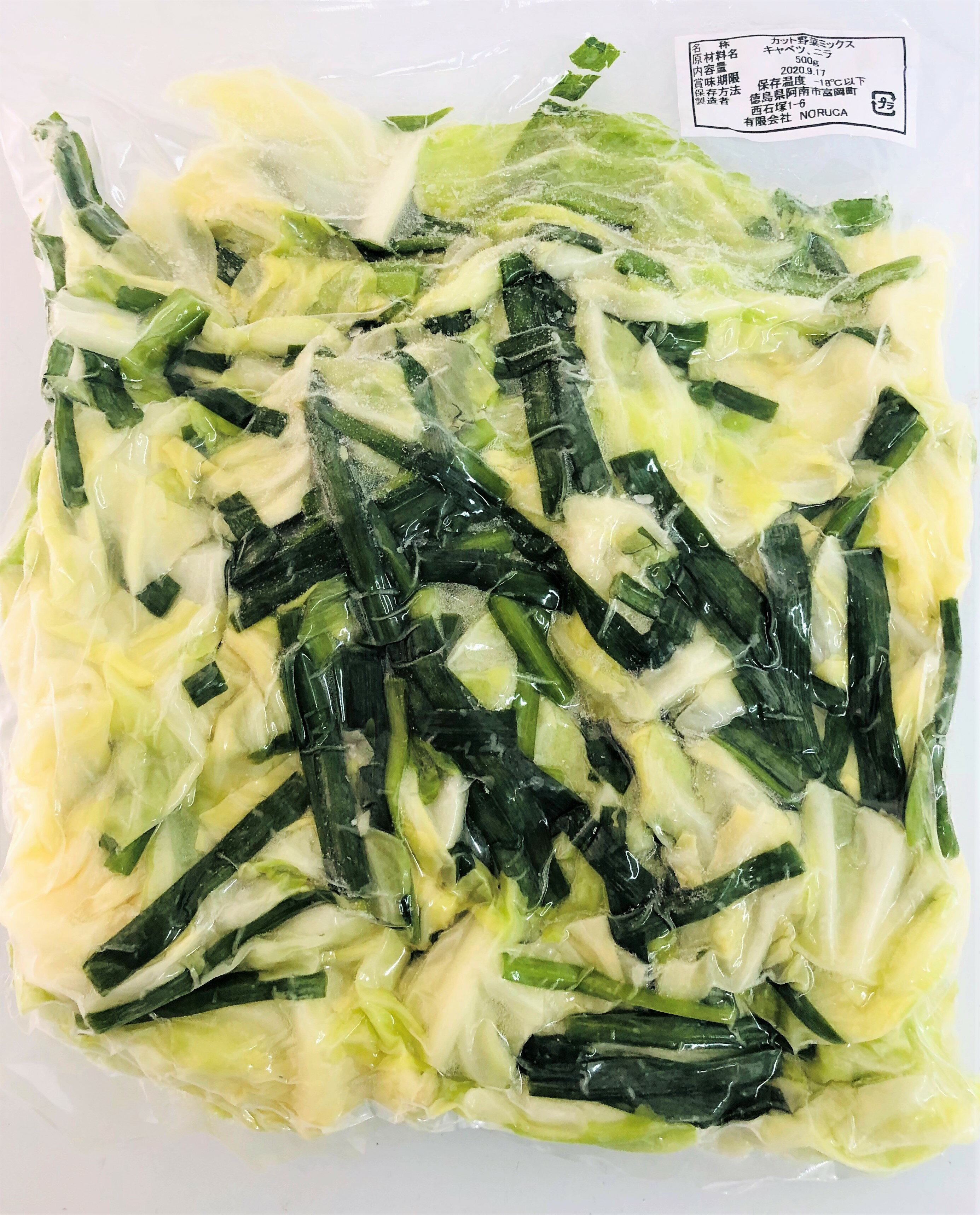 国産冷凍野菜ミックス キャベツ＆ニラ もつ鍋 キムチ鍋 炒め物 国産 徳島 岡山産など 冷凍野菜ミックス 500g 冷凍野菜ミックス 国産 もつ鍋 キムチ鍋 炒め物用の野菜ミックス【消費税込み】