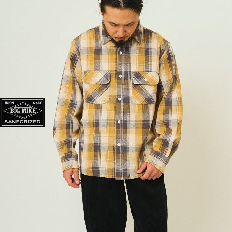 BIG MIKE ビッグマイク Heavy Flannel Shirts ヘビーフランネルシャツ 102535103 YEL×GRY×OFF （イエロ..