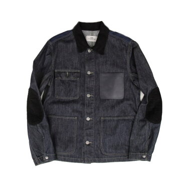 COACH メンズコーチ デニムカバーオール ショート丈 レザーパーツ denim デニムジャケット イタリア製 おしゃれなレザーポケット