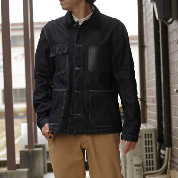 COACH メンズコーチ デニムカバーオール ショート丈 レザーパーツ denim デニムジャケット イタリア製 おしゃれなレザーポケット