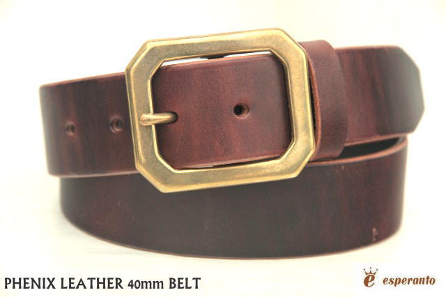 レザーベルト 【本格イタリアンレザーベルトを。化粧袋付♪】PHENIX LEATHER 40mm BELT　高級レザー素材フェニックスレザー BROWN ブラウン MADE IN JAPAN esperanto エスペラント ESP-6323