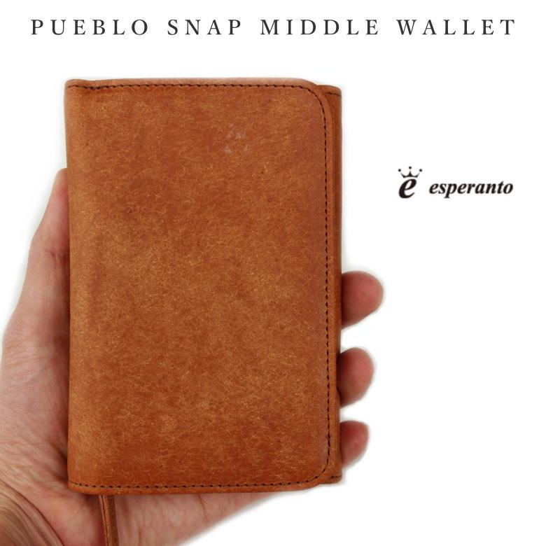 楽天Select Shop Nose LowPUEBLO SNAP MIDDLE WALLET ESP-6266 プエブロ スナップ ミドルウォレット 財布 本革 LEATHER プエブロ バックポケットサイズ CAMEL キャメル プレゼントラッピング対応♪ esperanto エスペラント