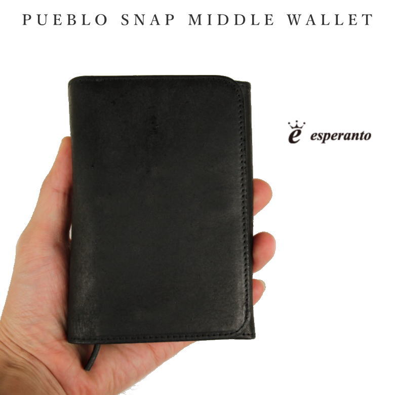 PUEBLO SNAP MIDDLE WALLET ESP-6266 プエブロ スナップ ミドルウォレット 財布 本革 LEATHER プエブロ バックポケットサイズ BLACK ブラック プレゼントラッピング対応♪ esperanto エスペラント