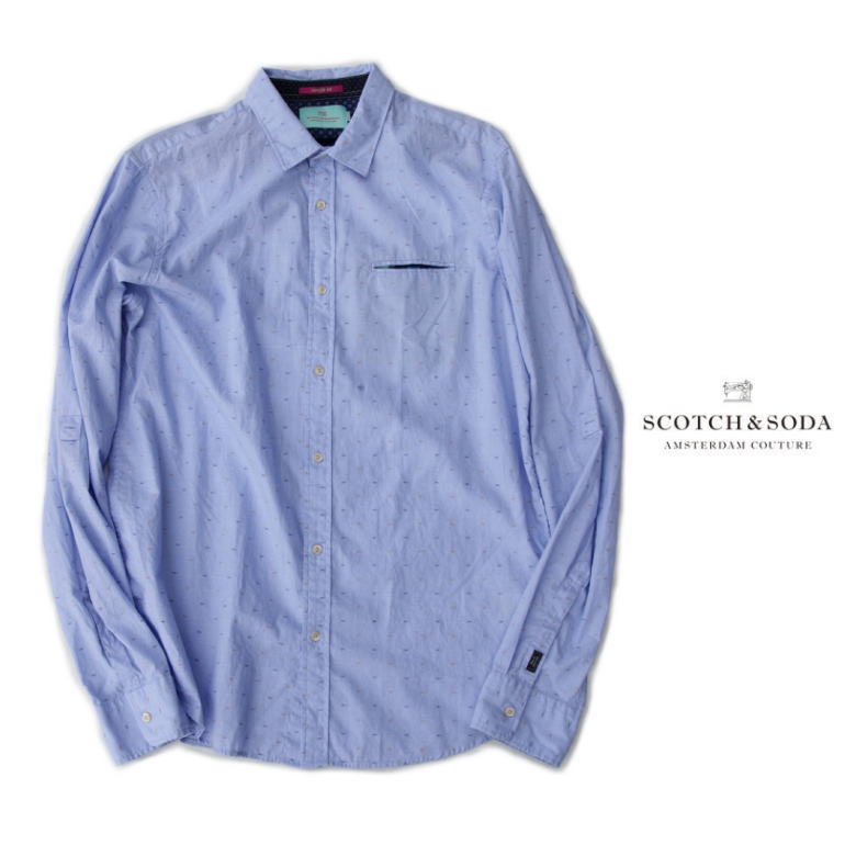 Scotch＆Soda スコッチ＆ソーダ 長袖シャツ 蝶ネクタイドッド柄 ブルー BLUE