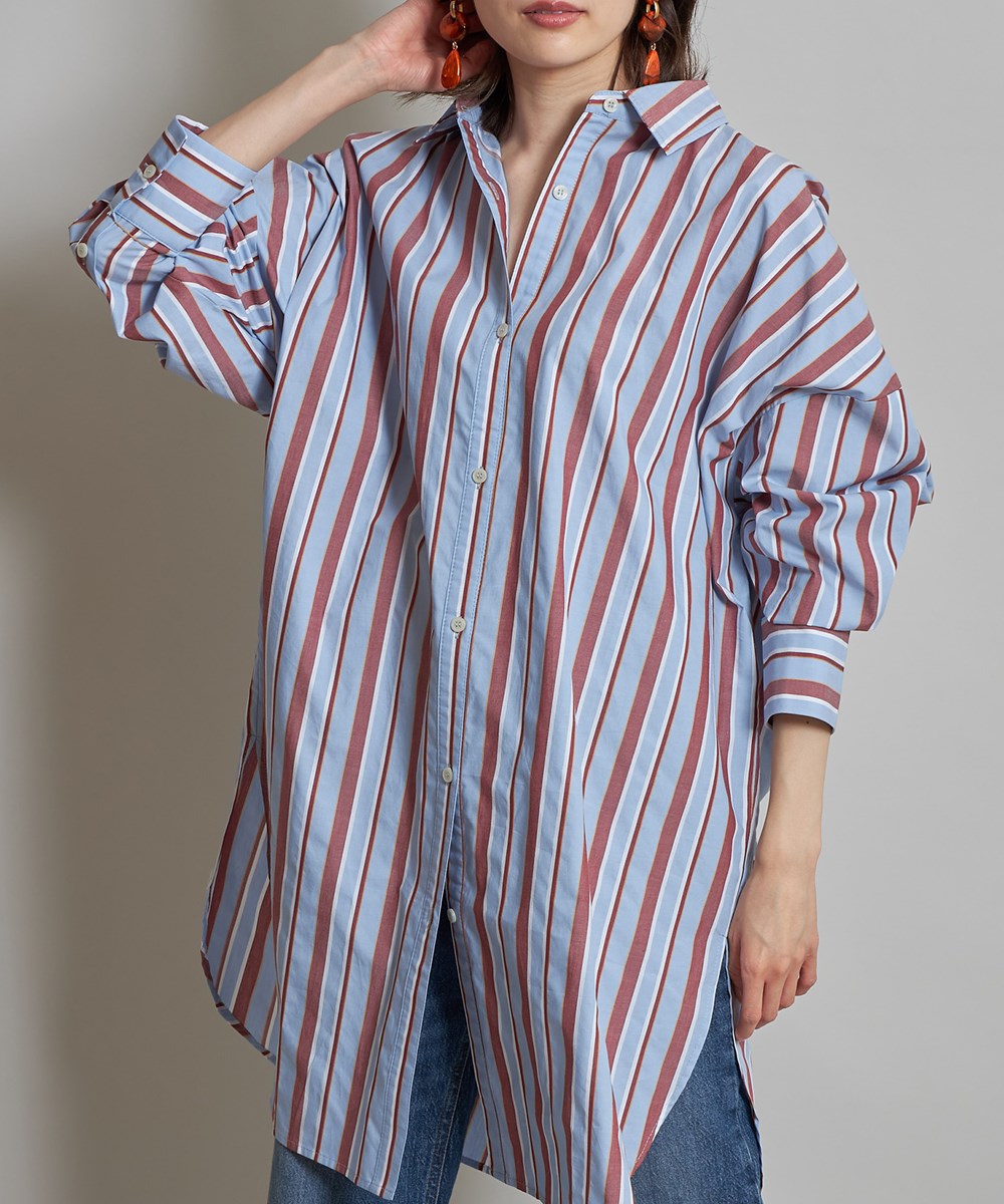 ≪再値下げ≫マルチストライプロングシャツ【返品/交換/注文確定後の変更キャンセル不可商品】秋 冬 秋冬 レディース ストライプ シャツ ワンピース ロング カジュアル レイヤード 重ね着 大人 ノスタルジア NOSTALGIAのサムネイル
