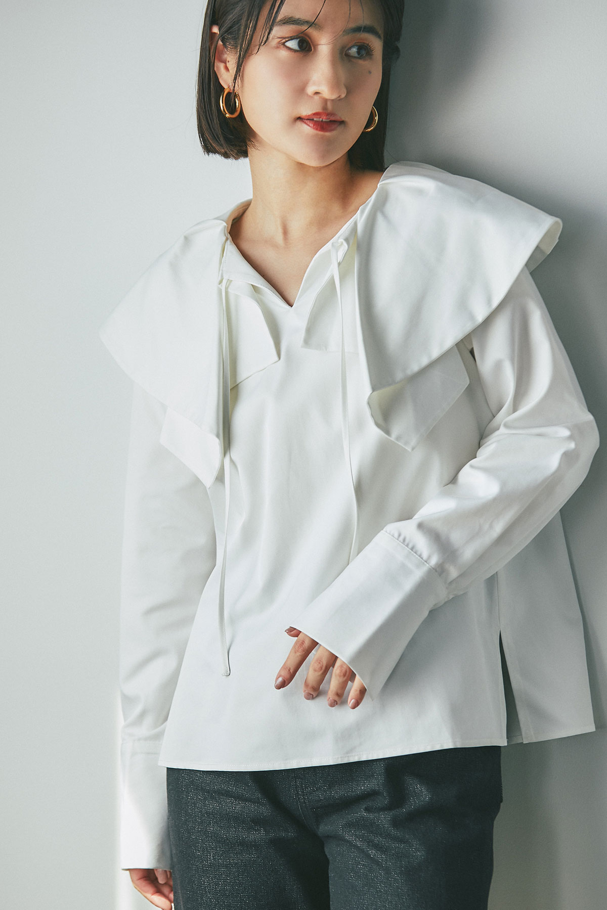 10月14日 午前10:00 新発売【中瀬古ゆきなさん着用】ビッグカラータフタブラウスレディース トップス ブラウス タフタ ビックカラー カジュアル 無地 ノスタルジア NOSTALGIAのサムネイル