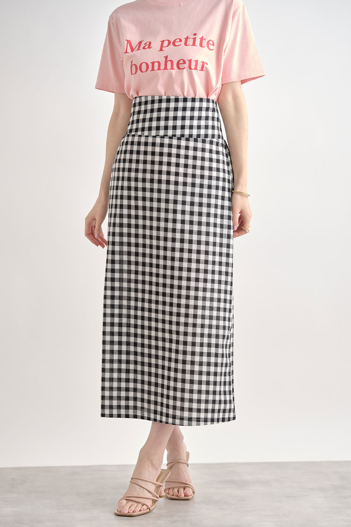 5月21日 午前10:00 再販！リネンギンガムチェックスカート春 夏 レディース スカート ロング ゴムウエスト リネン ギンガム チェック ペンシル スリット お出かけ デート シンプル 大人 ノスタルジア NOSTALGIAのサムネイル