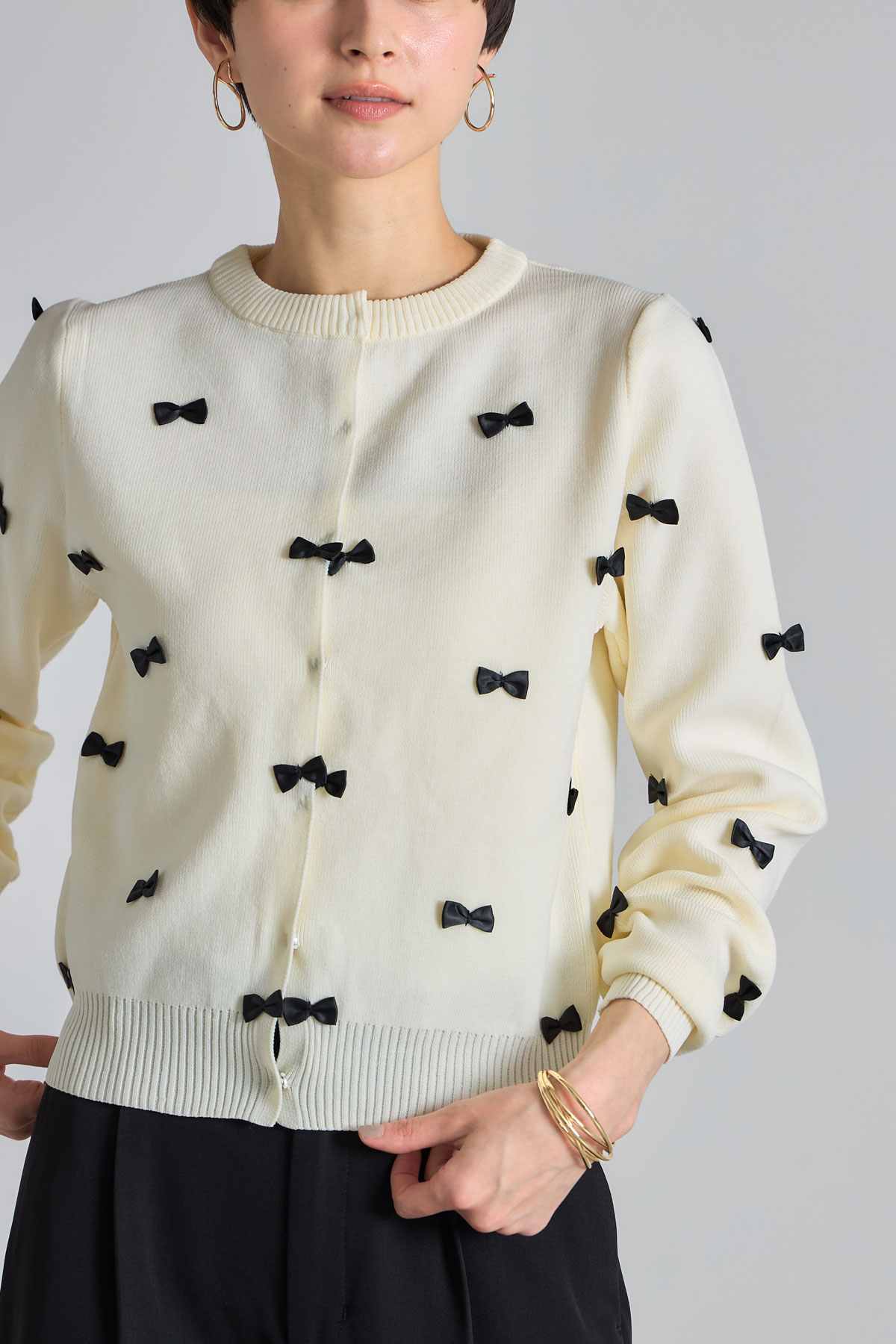 【AW　SALE】スポンジニットリボンカーディガン