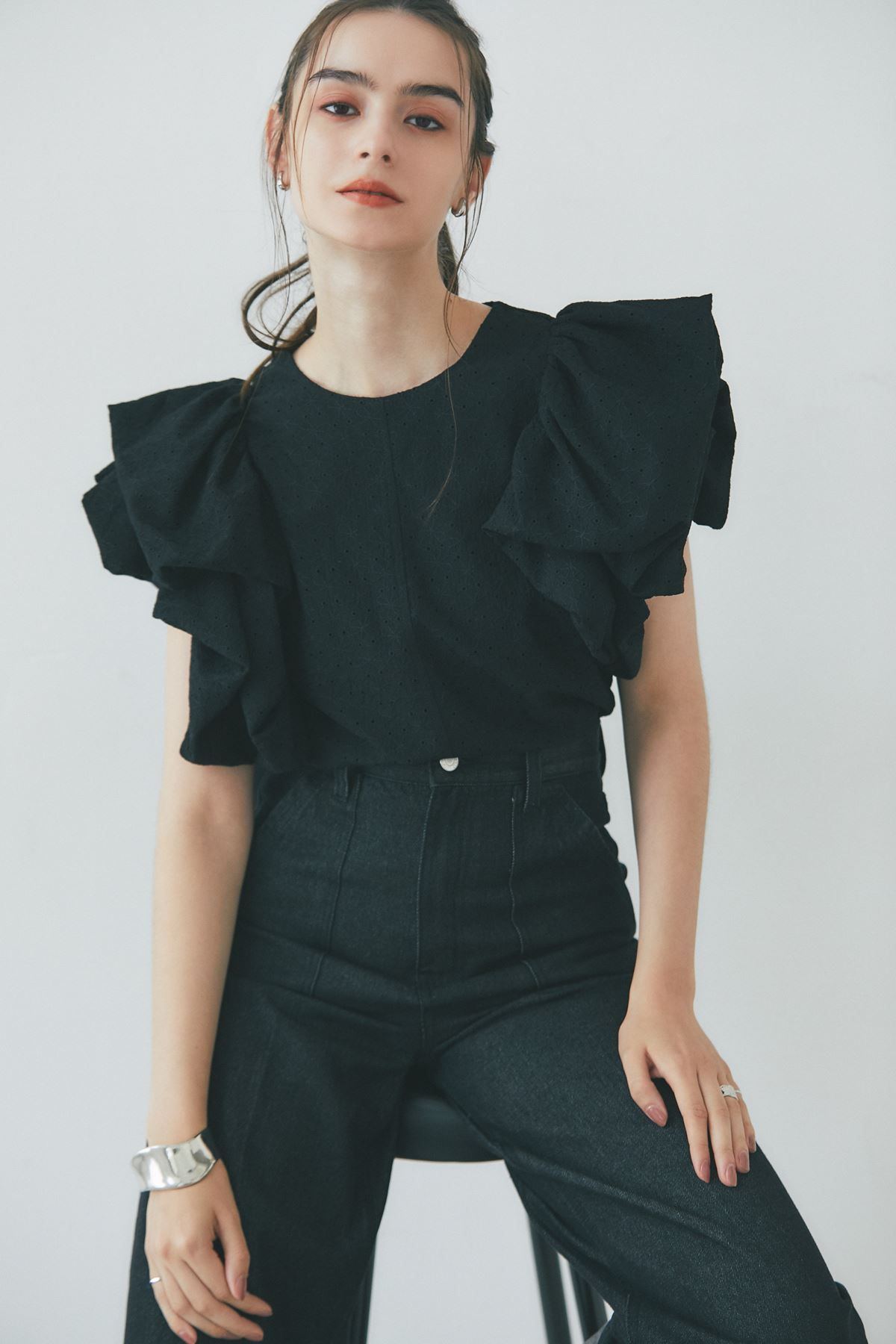 7月31日 午前10:00 新発売ボリュームスリーブレースブラウスレディース ワンピース デニム スカラップ シンプル デイリー 大人 ノスタルジア NOSTALGIAのサムネイル