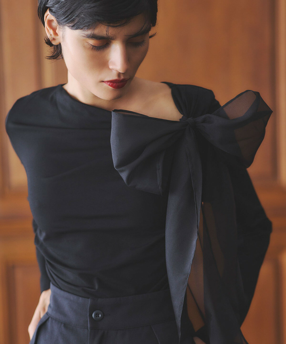 9月13日 午前10:00 新発売ビックリボンドレープTシャツレディース Tシャツ シンプル デイリー 大人 ノスタルジア NOSTALGIAのサムネイル