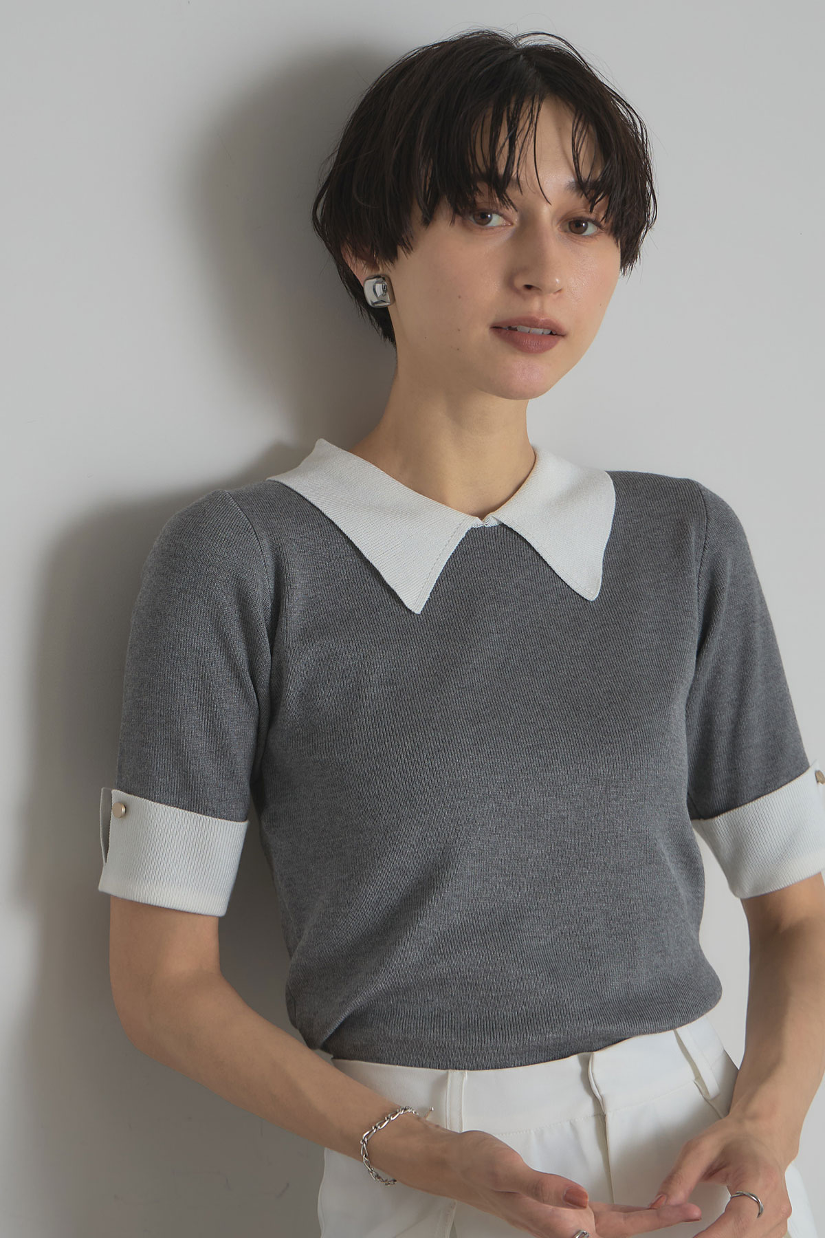 9月2日 午前10:00 新発売衿付きハーフスリーブニットレディース　ニット シンプル デイリー 大人 ノスタルジア NOSTALGIA