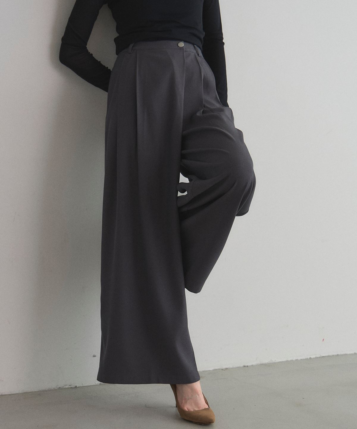 【AW　SALE】タックラップワイドパンツレディース パンツ シンプル デイリー 大人 ノスタルジア NOSTALGIA