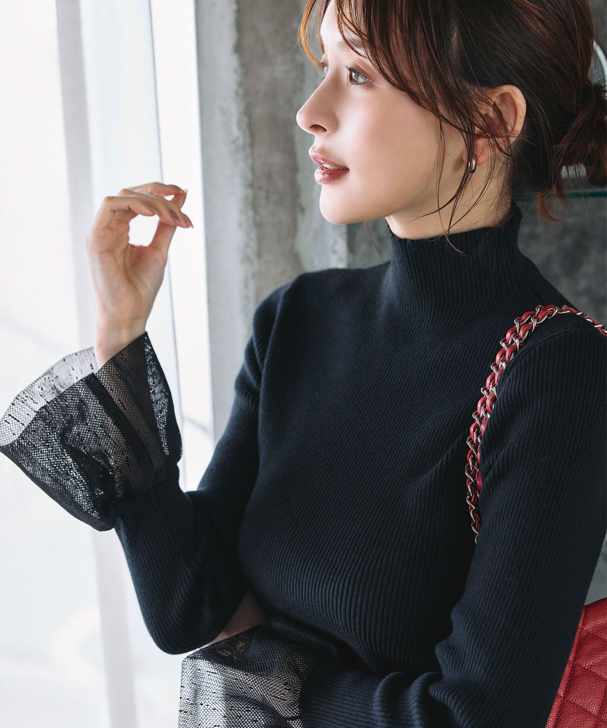 11月15日 午前10:00 新発売【舞川あいくさん着用】メッシュフレアスリーブニットレディース　ニット シンプル デイリー 大人 ノスタルジア NOSTALGIA