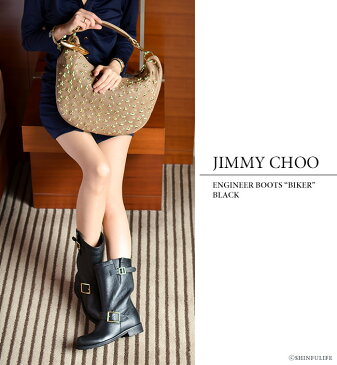 ジミーチュウ バイカー エンジニア ブーツ JIMMY CHOO BIKER 人気 ブランド 正規品| サイドベルト 3cm ローヒール 暖かい ボア もこもこ ラビットファー おしゃれ かっこいい レディース 本革 ブラック 靴 大きいサイズ 送料無料
