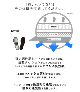 夏場の靴のムレ・消臭に。メッシュインソール クラブ・ビンテージ ドライアップ|抗菌 通気孔 ソフトクッションで足の疲労緩和 夏 中敷き 靴 インソール 活性炭 ブラック 革靴 スニーカー