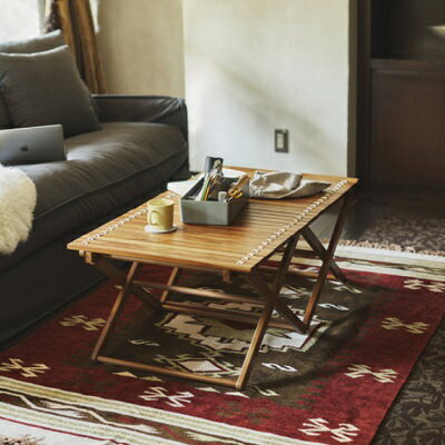 ローテーブル ラージタイプ アウトドアテーブル ロールトップテーブル 天然木 本革 革 野外使用にも 可愛い 天然素材 パーツごと分離可能 コンパクト収納 折り畳み脚木製 長方形