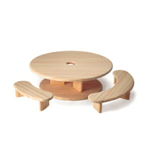 SUNOKI 可愛い天然木のキッズテーブルセット ベンチ、チェア、テーブルのセット 3点セット シンプル 円形テーブル 国産 キッズ 優しい
