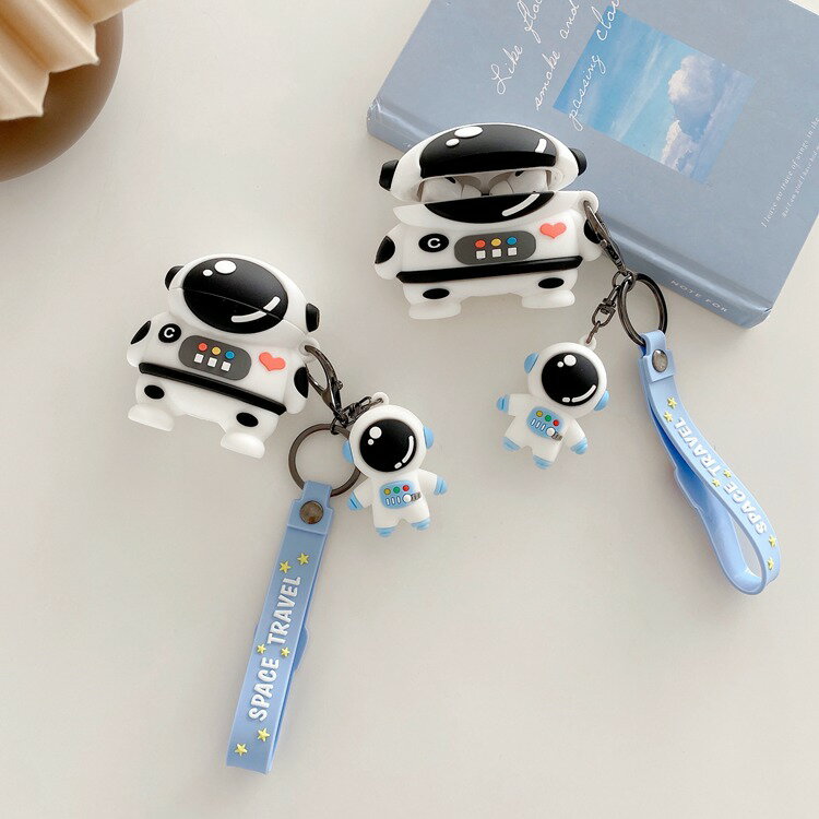AirPods pro 保護ケース かわいい おしゃれ 宇宙飛行士 ストラップ付き シリコン素材 エアーポッズ 1 2 ケース 傷防止 耐久性 充電便利 男女兼...