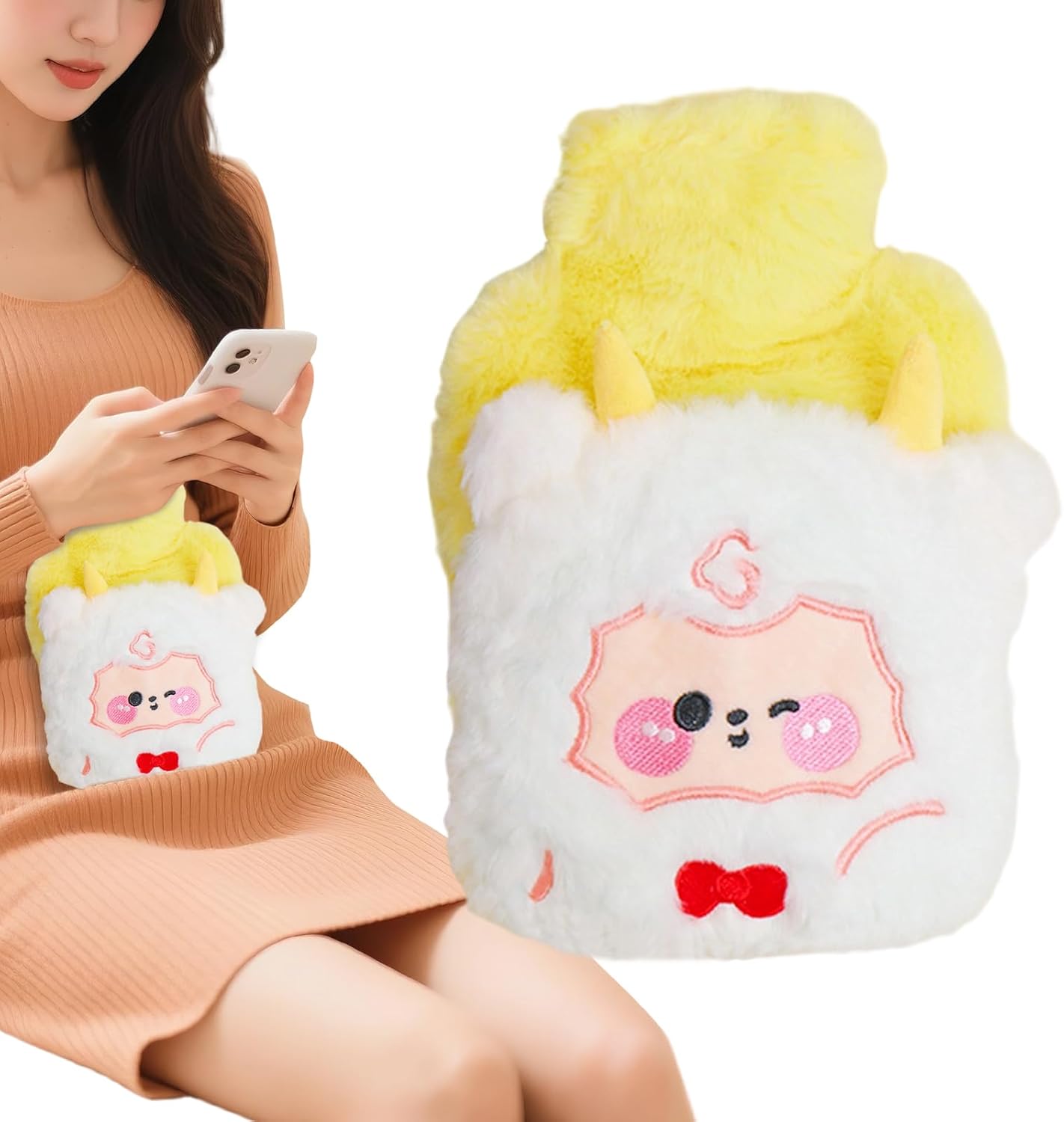 【2個目半額クーポン】湯たんぽ ゆたんぽ エコ湯タンポ お湯入れ 注水式 可愛い 柔らか もふもふ 保温カバー付き 電気不要 防寒グッズ あったかグッズ 暖房器具 生理期最適 冷え性 腰を温め ギフト