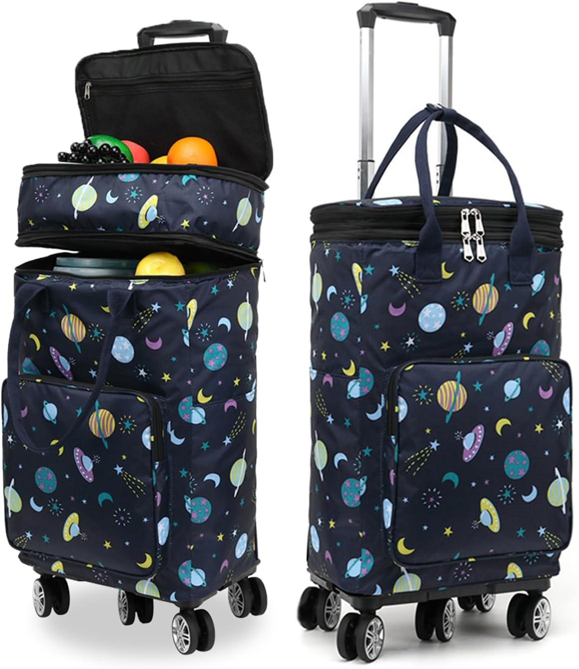 乐天商城 - ショッピングカート 大容量 50L 買い物カート 保冷保温 折りたたみ おしゃれ 荷物フック 折り畳み式 ポケット収納 保冷 保温 横押し 5輪 360°回転 静音 二段拡張 持ち運び エコバッグ 買い物 おしゃれ コンパクト 軽量 キャンプ 運動会