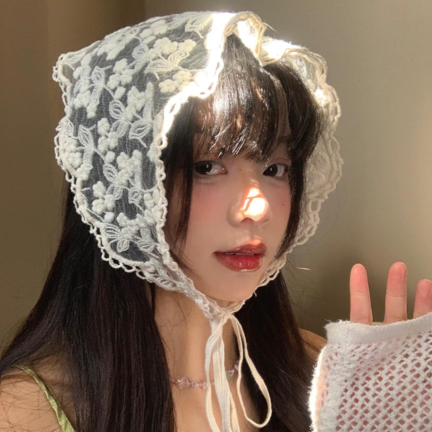 乐天商城 - ヘッドスカーフ レース ヘアバンダナ ヘアバンド 三角 トライアングル 髪留め メッシュ ヘッドバンド 日焼け止め 花柄 レディース 白
