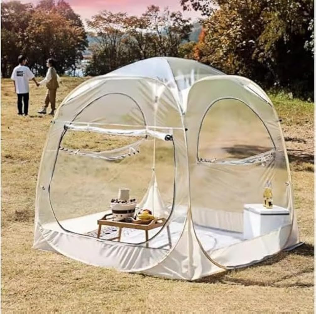 樂天商城 - 折りたたみ式ポータブルキャンプテント 屋外強化防雨キャンプ透明星空テント 防水防寒3-6人用 簡易組立耐風・耐雪設計星空観測/アウトドアレストラン/家族団らん冬の暖かさ