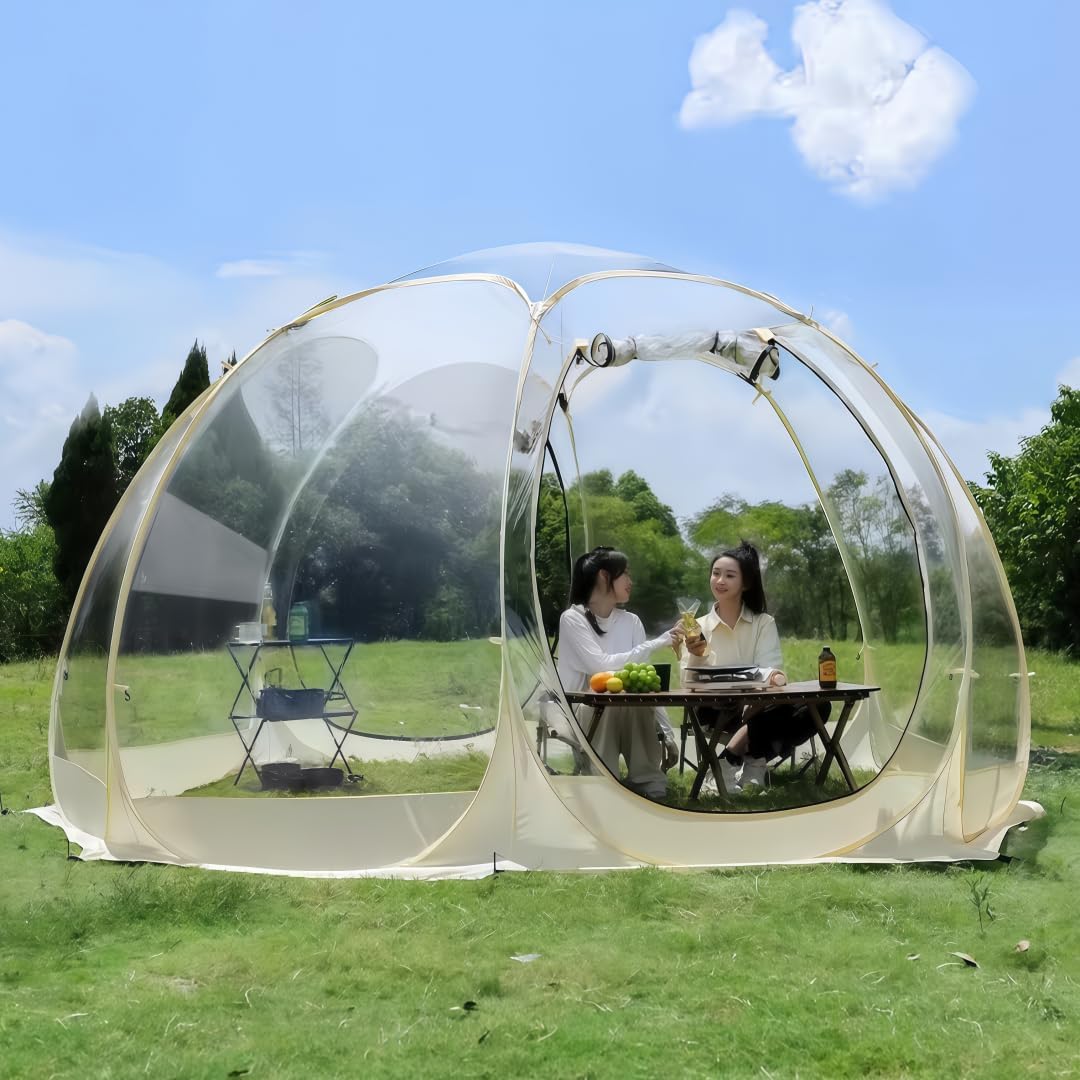 乐天商城 - ポップアップテント 大型 10-15人用 バブルテント ガゼボ ドーム 360°全透明 PVC屋外テント 防水 簡易設置 キャンプ/ホームパーティー用