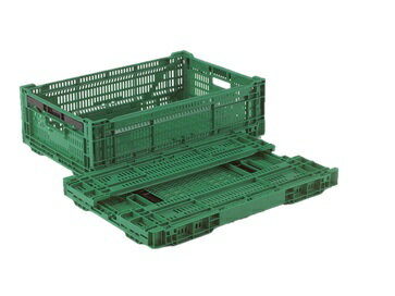 RSコンテナー緑 RS-MM33S底メッシュ折り畳みレバー付き長さ600mmx幅400mmx高さ180mm 容量33L
