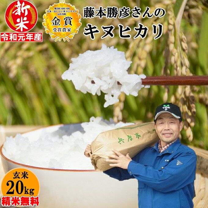 【新米 令和元年産】玄米 20kg (10kgx2)藤本勝彦さんのキヌヒカリ【カニガ...