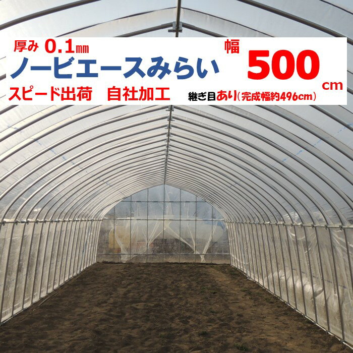 ノービエースみらい 0.10mm厚 500cm幅 農ビ 透明 農業用 ビニールハウス用 トマト キュウリ ナス ピーマン 家庭菜園 希望長さ（m）を数量に入力 三菱ケミカルアグリドリーム 継ぎ目あり スピード出荷 自社加工