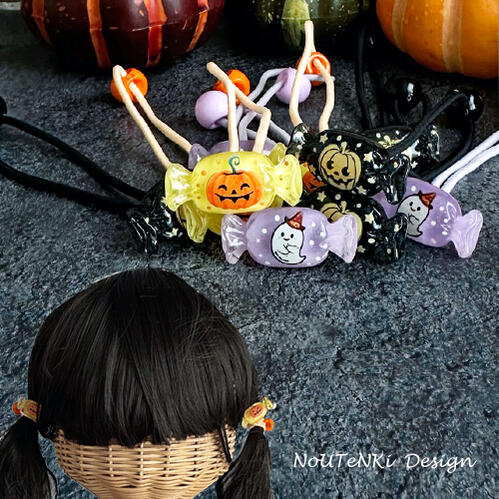 ハロウィン キャンディー パーツ ヘアゴム キッズ (2つ) カボチャ ジャックオーランタン お化け ゴースト プラスチック kids 子供 ヘアー ヘアアクセサリー オシャレ お洒落 かわいい シンプル 女の子 プレゼント 幼稚園 小学生 通園 通学 halloween パーティー 発表会